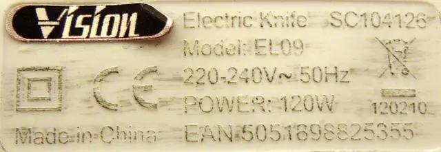 Foto do aviso oficial: Vision Electric Knife Faca elétrica — risco: Choque elétrico