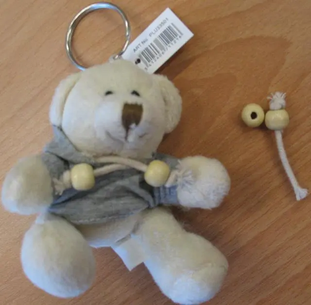 Photo from the official notice: Key ring with soft toy (teddy bear) — choking risk