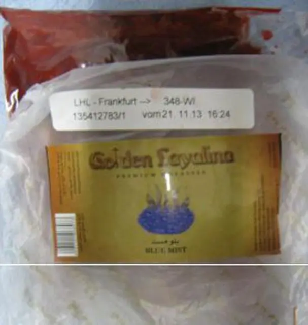 Foto del aviso oficial: Golden Layalina White Grape, Blue Mist, Blueberry Grape, After Glow, Double Apple Tabaco de melaza — riesgo: Riesgos químicos