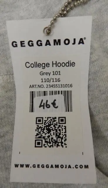 Foto aus der offiziellen Meldung: Geggamoja College Hoodie Kinder-Sweatshirt — Risiko: Strangulierung