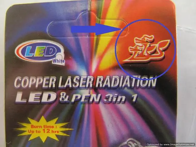 Foto aus der offiziellen Meldung: LLS Copper Laser Radiation LED &amp;Pen 3 In 1 Laserpointer — Risiko: Sehschaden