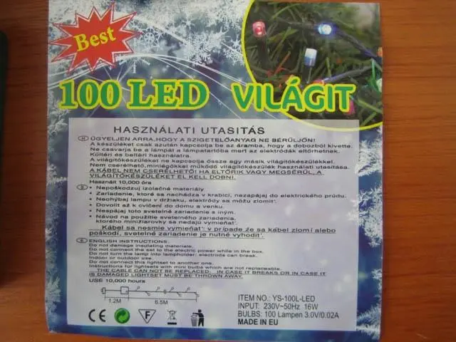 Foto do aviso oficial: Best 100 LED Vilagit Corrente de iluminação — risco: Queimaduras & Choque elétrico
