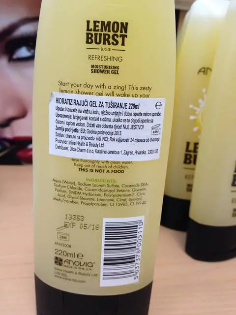 Photo from the official notice: Anovia Lemon Burst Refreshing moisturising shower gel — microbiological risk