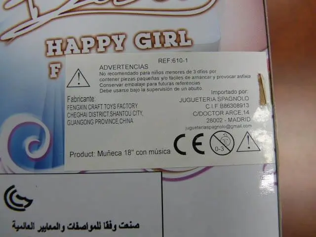 Foto aus der offiziellen Meldung: Fengxin Craft Toys Factory. Beauty Happy Girl Plastikpuppe — Risiko: Chemikalie