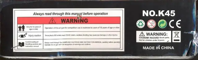 Photo from the official notice: Smart Gun-k45 airsoft gun — damage to sight risk