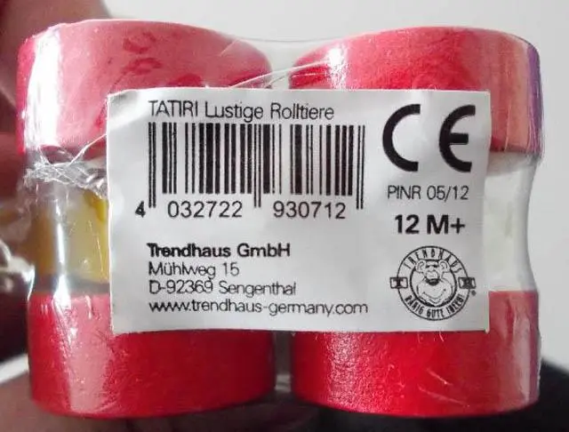 Foto do aviso oficial: Trendhaus Tatiri Lustige Rolltier  (fun rolling toy) Brinquedo de madeira — risco: Engasgamento