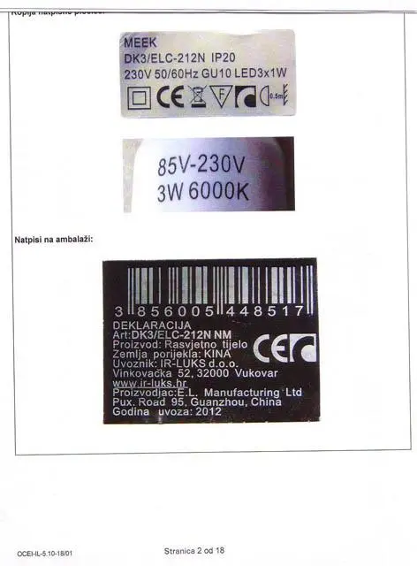 Foto do aviso oficial: IR-LUKS Kit de holofotes LED — risco: Choque elétrico