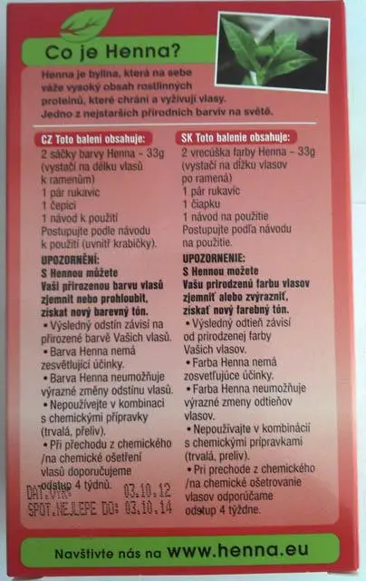 Foto dell’avviso ufficiale: Henna 100% Prírodní barva Henna Tintura per capelli — rischio: Rischio microbiologico (A12/0469/14)