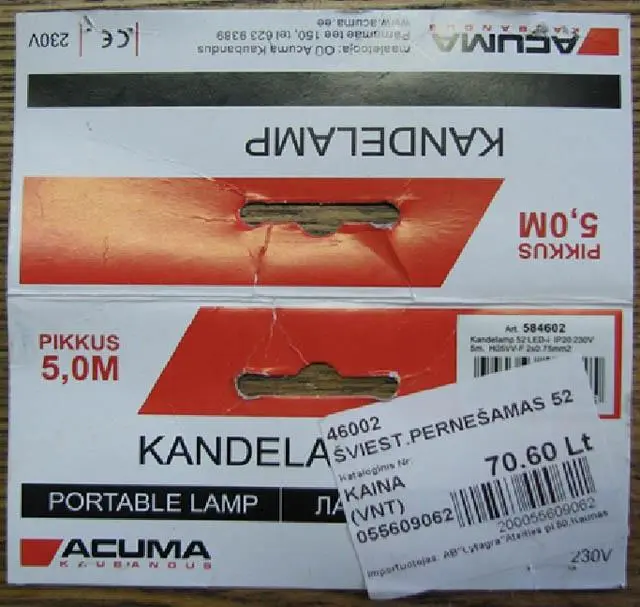 Foto do aviso oficial: ACUMA Portable lamp Luz de mão — risco: Choque elétrico