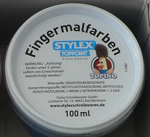 Photo from the official notice: Stylex -Toppoint Finger- Malfarben (Finger paint) — chemical risk