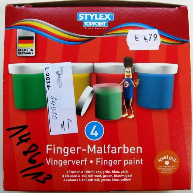 Photo from the official notice: Stylex -Toppoint Finger- Malfarben (Finger paint) — chemical risk