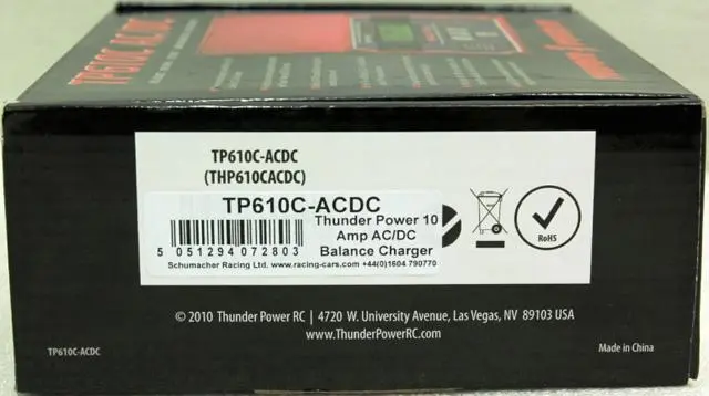 Foto aus der offiziellen Meldung: Thunder Power RC 10 Amp AC/DC Balance Charger Batterieladegerät — Risiko: Elektrischer Schlag