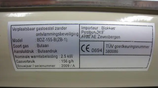 Foto dell’avviso ufficiale: Blokkes Gas Cooker Stufa a gas portatile — rischio: Ustioni (A12/0725/14)