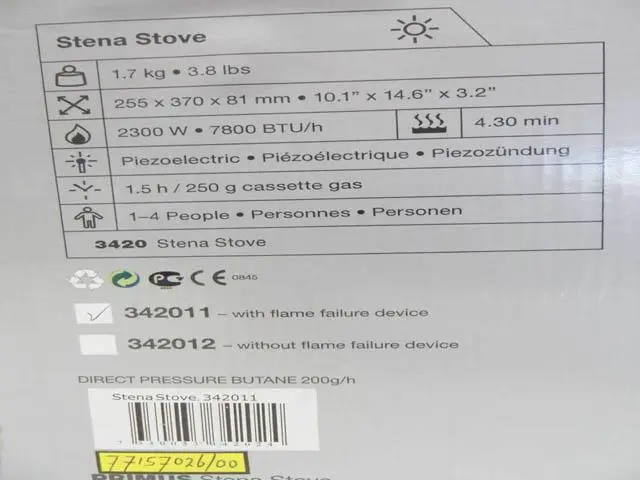 Foto dell’avviso ufficiale: Primus Stena Stove Stufa a gas portatile — rischio: Ustioni