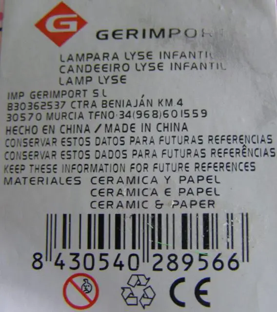 Foto do aviso oficial: Gerimport Lyse Candeeiro de mesa — risco: Choque elétrico