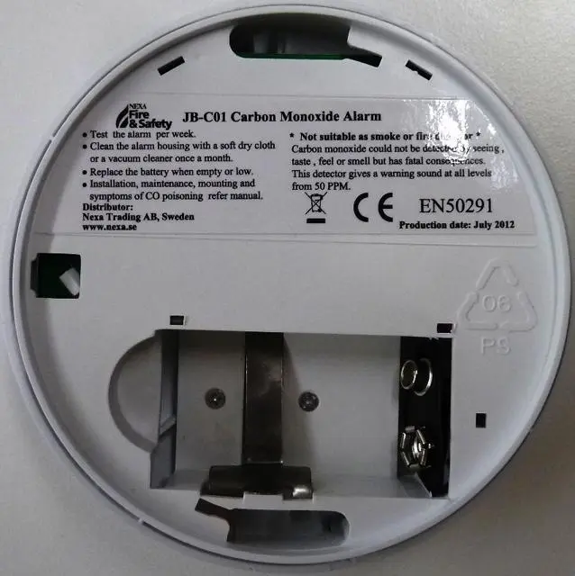 Foto uit de officiële melding: Nexa Carbon monoxide alarm Koolmonoxidedetector — risico: Verstikking