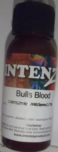 Photo de l’avis officiel: Intenze 1. Bulls Blood; 2. Moss; 3. Black Cherry Encre de tatouage — risque: Risque chimique