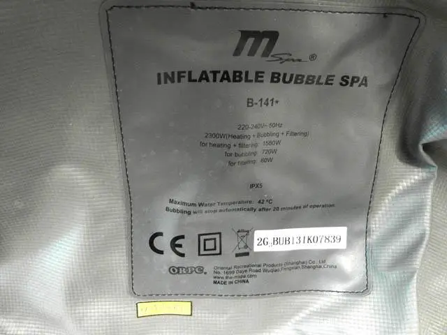 Foto dell’avviso ufficiale: MSpa - Oriental Recreational Products  (ORPC) Inflatable Bubble Spa Centro benessere gonfiabile — rischio: Annegamento & Scossa elettrica