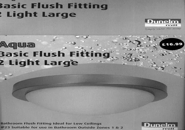 Photo de l’avis officiel: Dunelm Aqua Basic Flush Fitting 2 Light Large Plafonnier — risque: Choc électrique