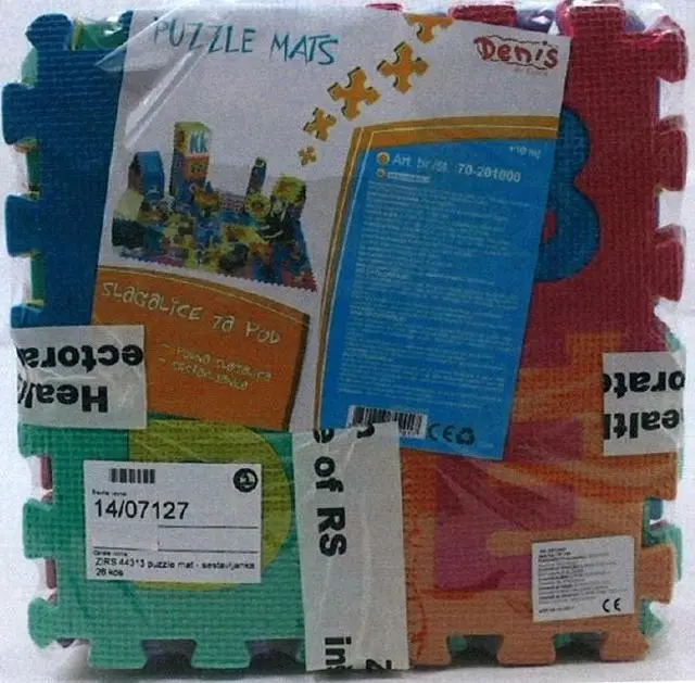 Foto do aviso oficial: Denis Puzzle mats Carpete de puzzle de brinquedo — risco: Engasgamento