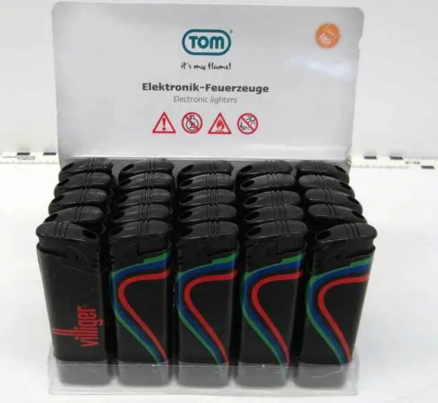 Photo from the official notice: Tom Electronic Lighters — burns & fire risk