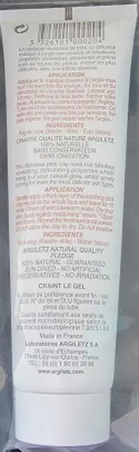 Photo de l’avis officiel: Argiletz Argile rose Masque d’argile — risque: Risque chimique & Risque microbiologique