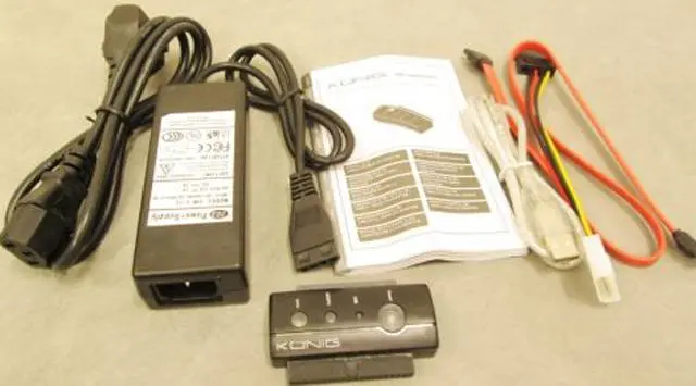 Photo from the official notice: König USB2.0 to IDE/S-ATA adapter external hard drive with power supply — electric shock risk