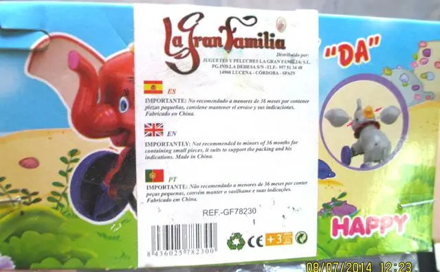 Foto uit de officiële melding: La Gran Familia ELEPHANT Funny toys Pull-along/push-along speelgoed — risico: Verstikking door inslikken