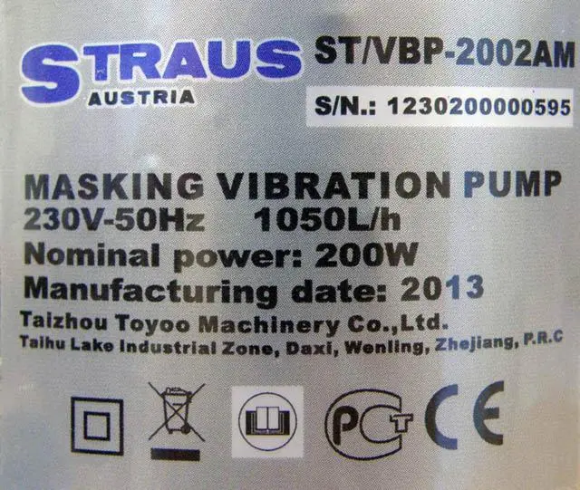 Foto do aviso oficial: Straus Austria Masking Vibration Pump Bomba submersível — risco: Choque elétrico