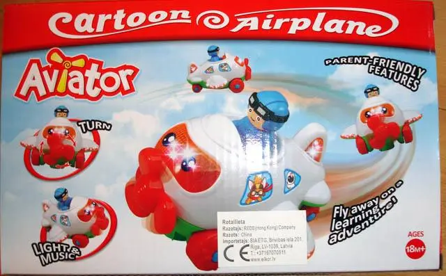 Foto dell’avviso ufficiale: Cartoon Airplane - Aviator Giocattolo a batteria — aereo — rischio: Ostruzione delle vie aeree