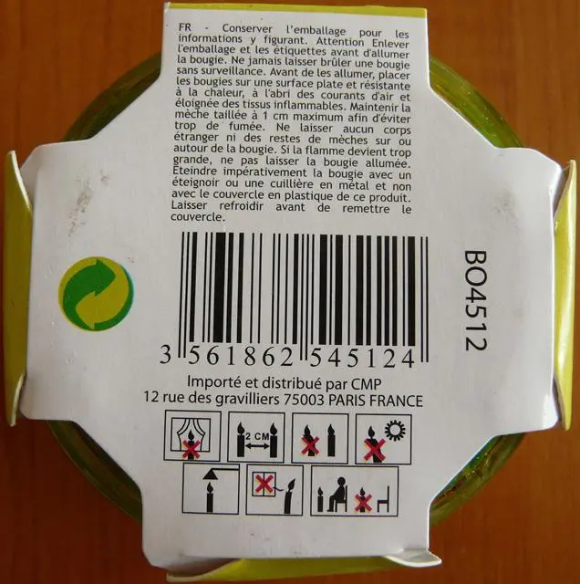 Foto do aviso oficial: BOUGiE - bougie fruitée Vela de gel — risco: Queimaduras
