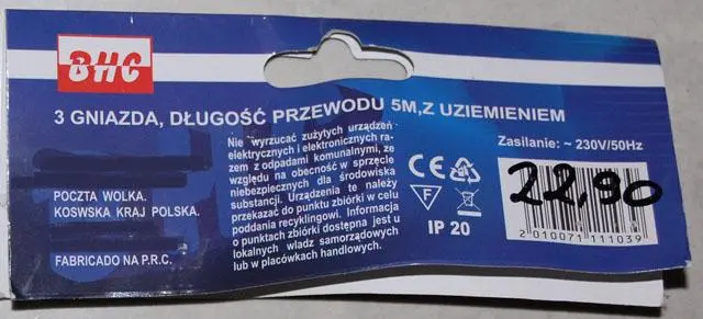 Foto aus der offiziellen Meldung: BHC Przewodu 5m, z Uziemieniem Netzverlängerungsleitung — Risiko: Elektrischer Schlag
