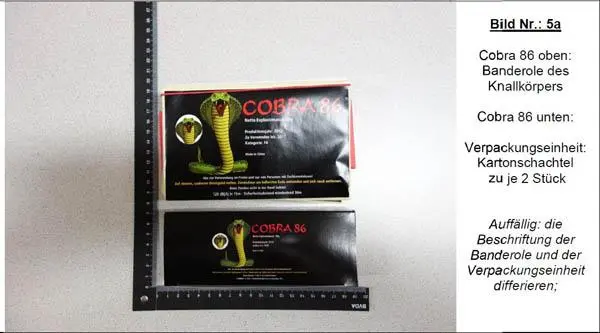 Photo de l’avis officiel: Cobra Cobra 86 Feux d’artifice — risque: Incendie & Blessures