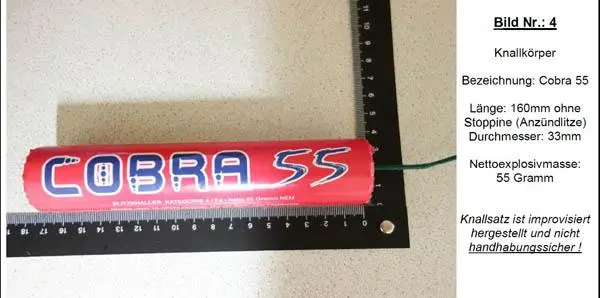 Photo de l’avis officiel: Cobra Sicherheitsböller Feux d’artifice — risque: Incendie & Blessures