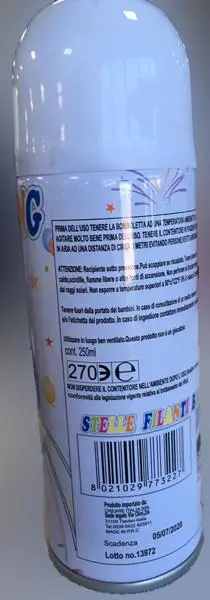 Foto uit de officiële melding: PARTY STRING stelle filanti bianche Witte aerosol string — risico: Brand