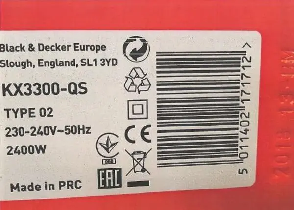 Foto do aviso oficial: Black &amp; Decker KX3300-QS Papel de parede stripper — risco: Queimaduras