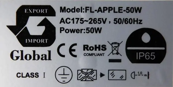 Foto do aviso oficial: Global IP65 LED FLOOD LIGHT REFLECTOR Projetor LED — risco: Choque elétrico (A12/1752/18)