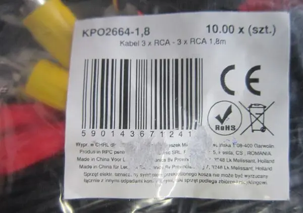 Photo from the official notice: Kabel 3 x RCA rca cable — environment risk
