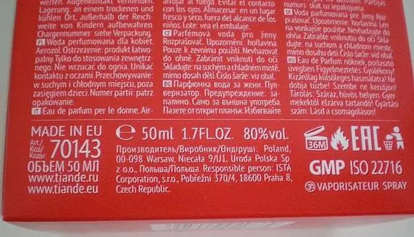 Photo from the official notice: tianDe ROYAL SCENT Woman perfume — chemical risk