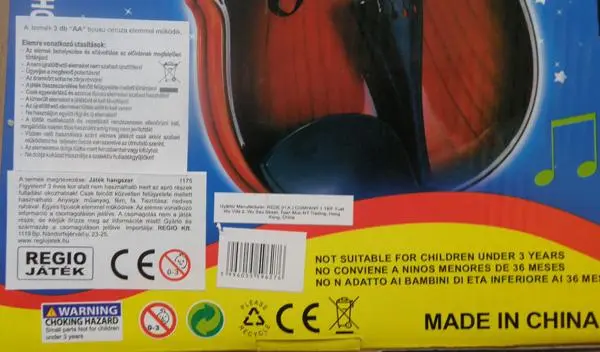 Foto do aviso oficial: Regio Játék Electric violin Brinquedo musical — risco: Lesões auditivas