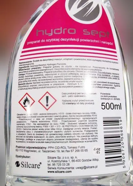 Photo de l’avis officiel: Silcare Hydro sept Désinfectant pour surfaces et outils — risque: Risque chimique