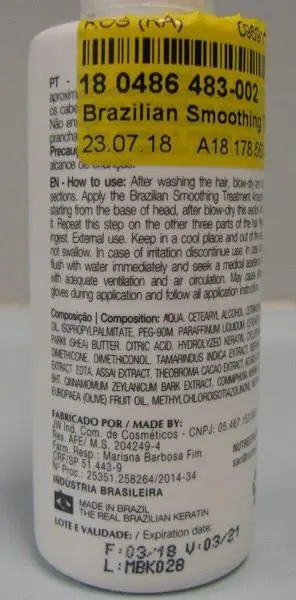 Foto do aviso oficial: Amazonliss, Nutree Brazilian Smoothing Treatment Produto de alisamento do cabelo — risco: Químico