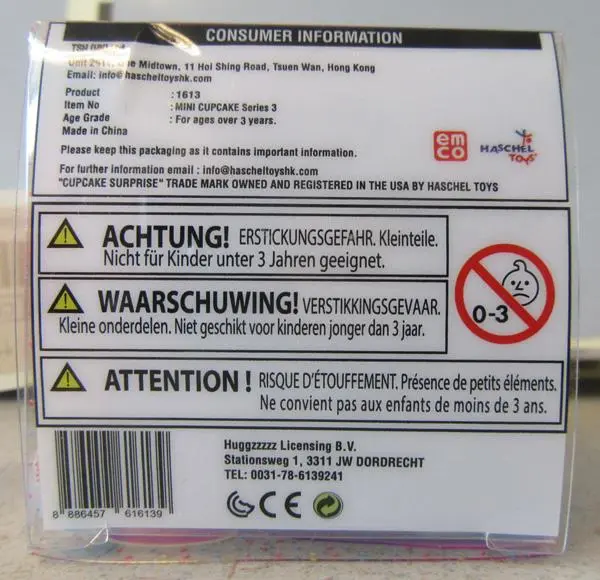 Photo from the official notice: EMCO Haschel Toys Mini Cupcake Surprise plastic doll inside cupcake — chemical risk
