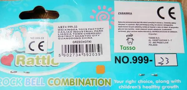 Foto do aviso oficial: Weixingda Baby rattle Conjunto de chocalhos de plástico — risco: Engasgamento