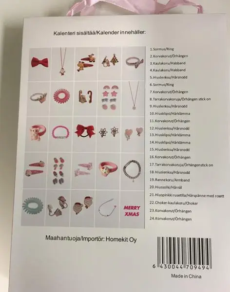 Photo de l’avis officiel: Calendrier de l’Avent contenant des bijoux — risque: Risque chimique