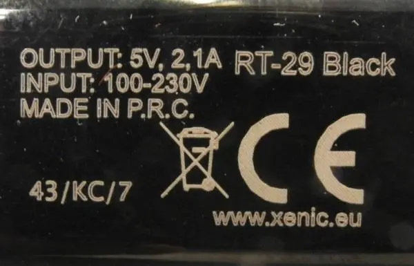 Foto do aviso oficial: Xenic Travel charger Carregador USB — risco: Choque elétrico