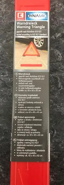 Foto aus der offiziellen Meldung: K Classic / DYNAMIC Warndreieck / Warning Triangle — Risiko: Verletzungen