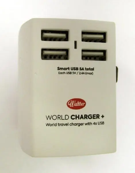 Foto aus der offiziellen Meldung: Waltter World charger Reiseadapter/USB-Ladegerät — Risiko: Elektrischer Schlag