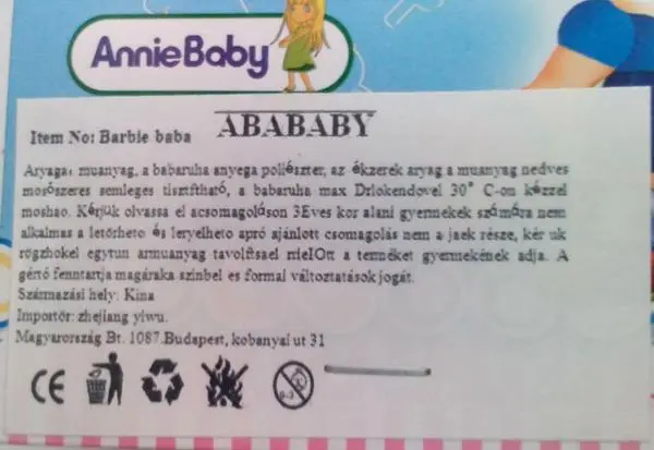 Foto dell’avviso ufficiale: Abababy, Smile Annie Baby Bambola di plastica — rischio: Rischio chimico