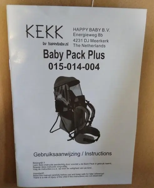 Photo de l’avis officiel: Kekk Backpack Plus Black Porte-bébé — risque: Blessures